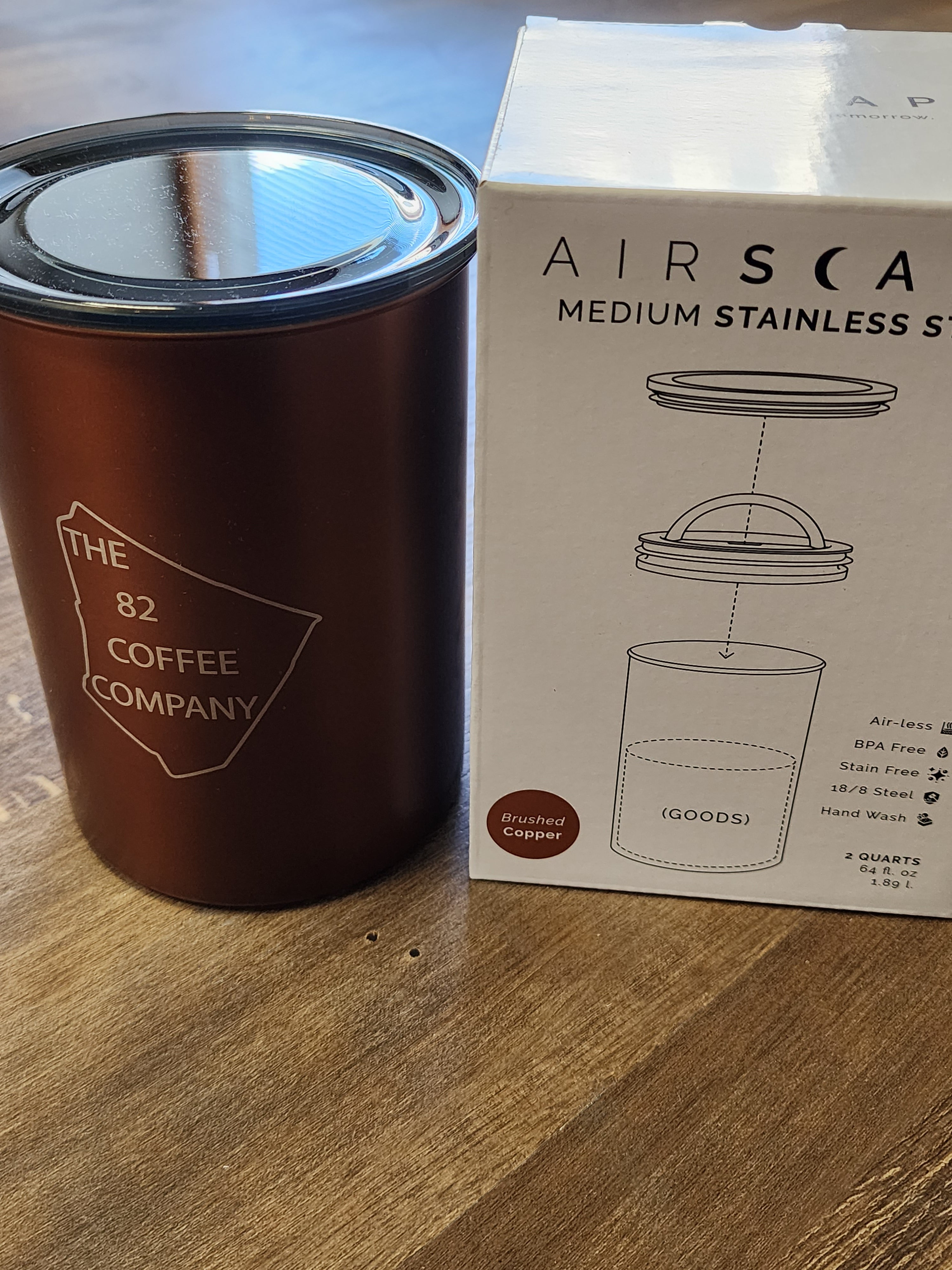 Airscape Brushed Copper Medium Coffee Canister - Airtight Stainless Steel Storage Container